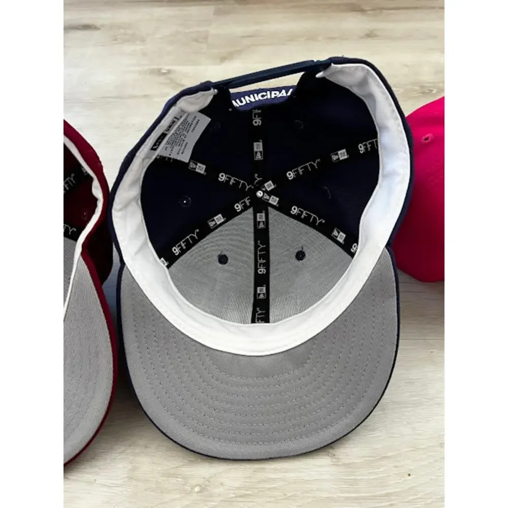 Municipal Lot of 3 Snapback Cap Adjustable Flat Brim Hats Navy Red Pink